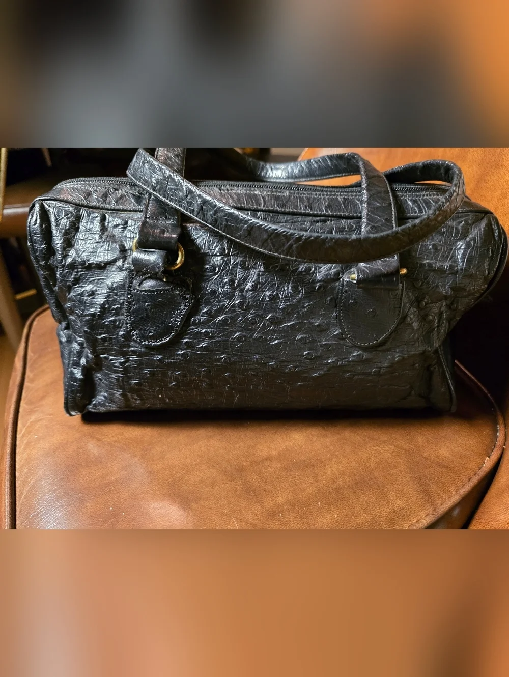 Pierre Cardin Vintage Black Faux Ostrich Bag 90s